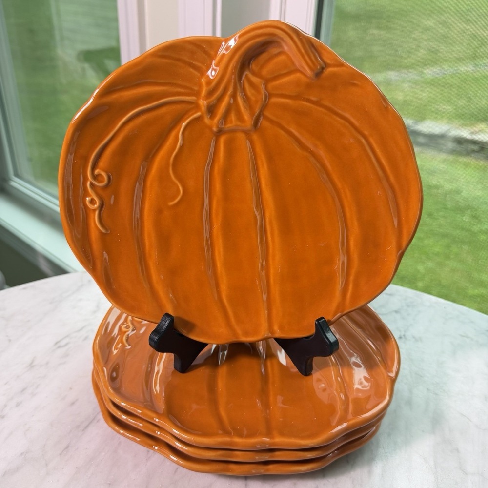 Pottery Barn Retired Rustic Pumpkin 9" Salad Dessert Plates Set of 4